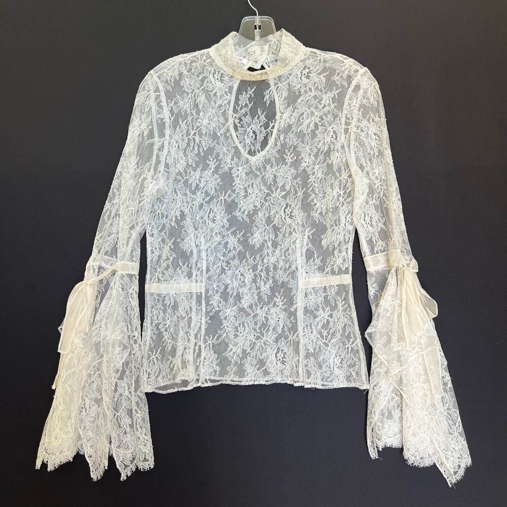 Alice+Olivia women’s lace academia peasant long sleeve blouse. Designer